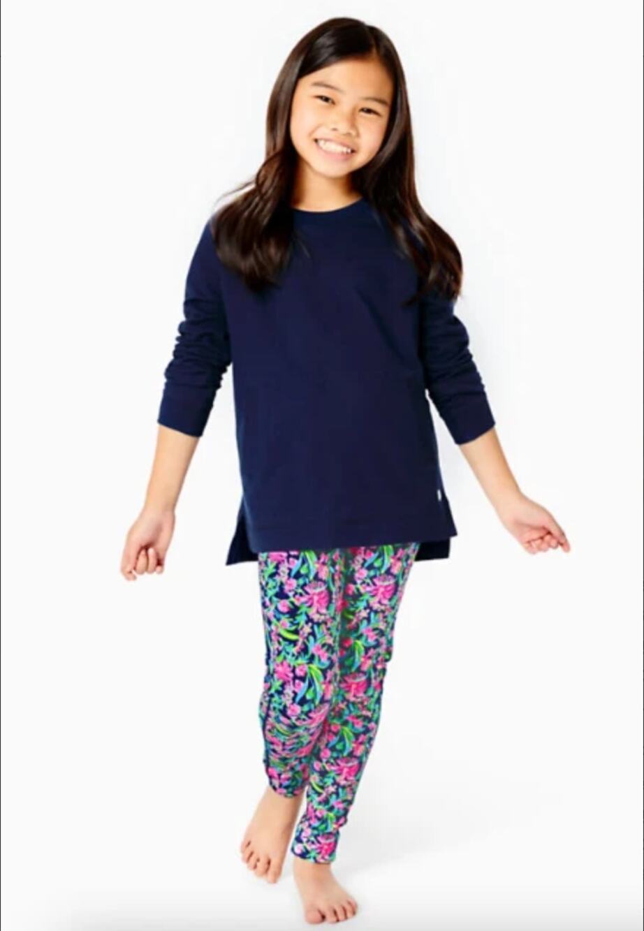 Lilly Pulitzer Girls Mini Weekender Legging Low Tide Navy Garden Small 4-5